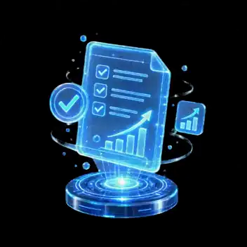 Holograma de cotización de proyecto inmersivo con documento y símbolos de verificación