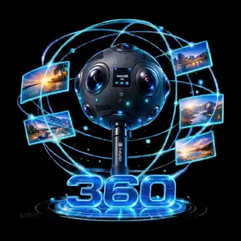 Cámara 360 profesional con esfera panorámica — producción de video 360 Colombia