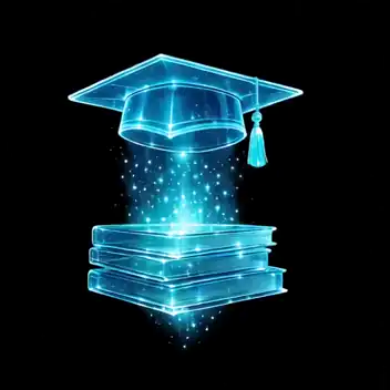 Capelo de graduación holográfico sobre libros — Realidad Virtual en educación
