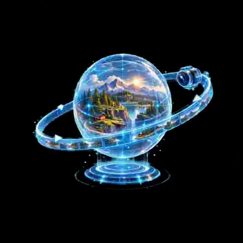 Esfera de video 360 holográfica con paisaje inmersivo interior